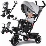 Triratis dviratukas Tiny Bike 3in1 su stogeliu pilkas