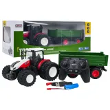 Raudonas R/C traktorius su žalia puspriekabe