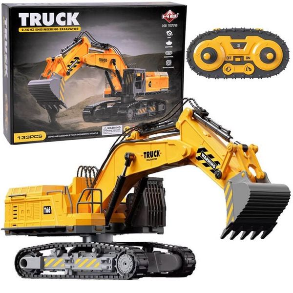 Ekskavatoriaus modelis surinkimui, 133 detalių rinkinys + nuotoliniu būdu valdomas RC pultelis STEAM RC0695