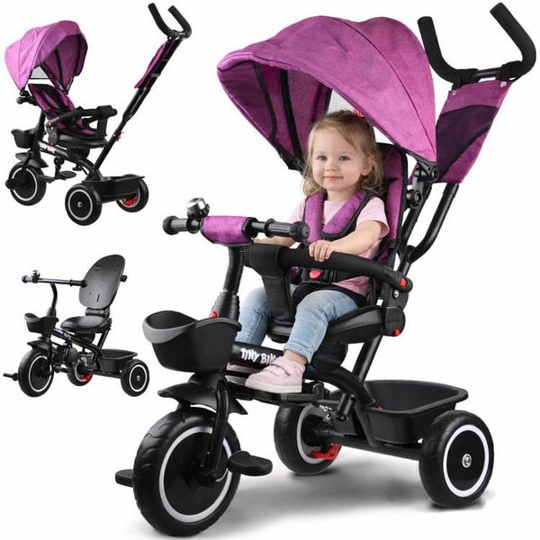 Triratis dviratukas Tiny Bike 3in1 su stogeliu ružavas