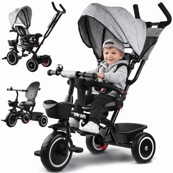 Triratis dviratukas Tiny Bike 3in1 su stogeliu pilkas